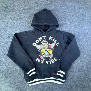 Makobi Dont Kill My Vibe Hoodie Mens Black Graphic Print Ribbed Trim Winter Wear